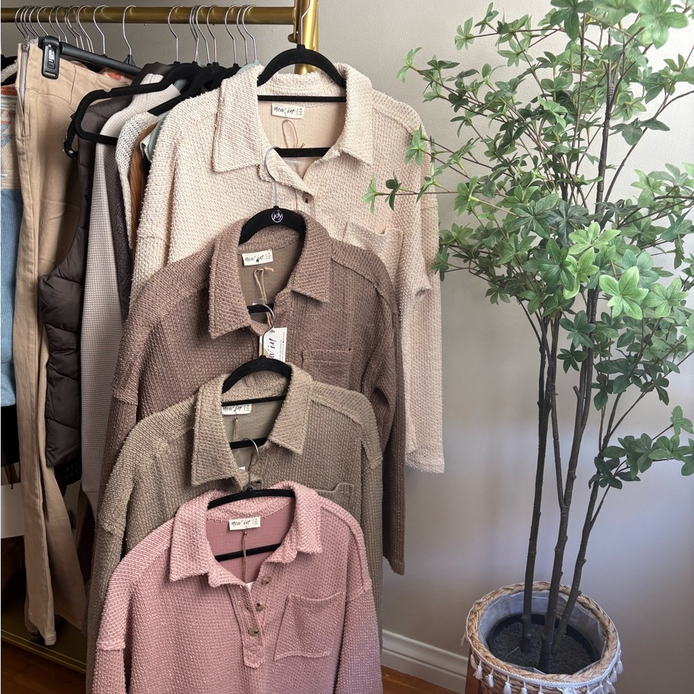 Very J Textured Knit Tops in Pink, mocha, cream and olive - Picture 1 of 10